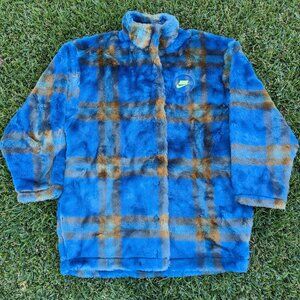 Nike Sportswear Court Blue Mean Green Faux Fur Jacket DD4541-476 Large